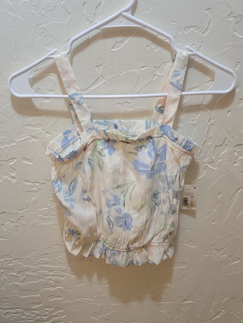 Chelsea & Violet Cream Tank with Blue and Green Floral Accent